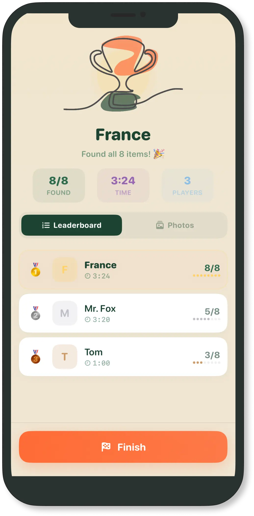 PicChase results and leaderboard screen